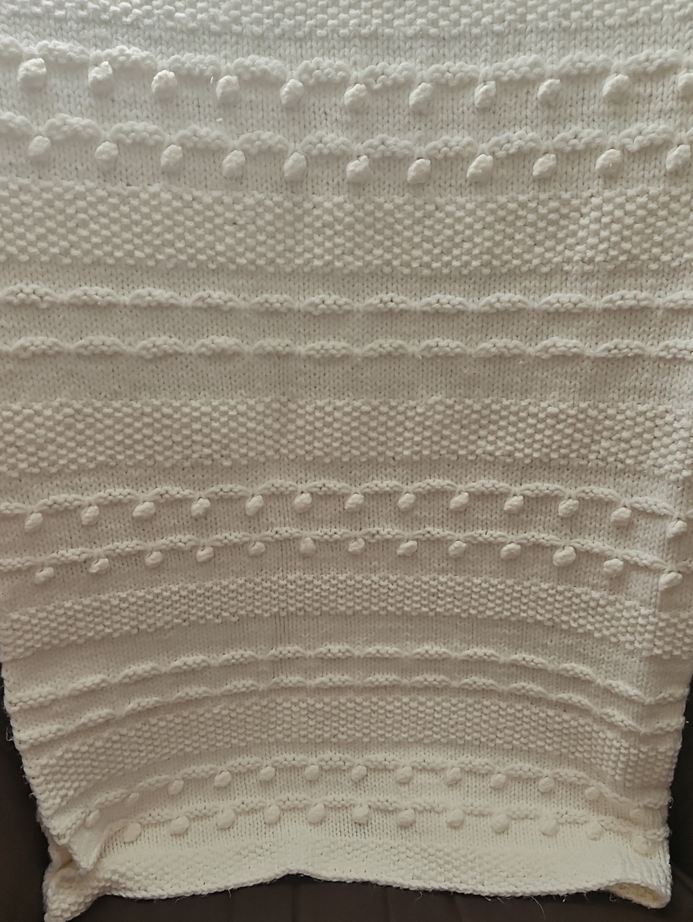 White 36" X 42" Hand Knitted Crochet Baby Blanket